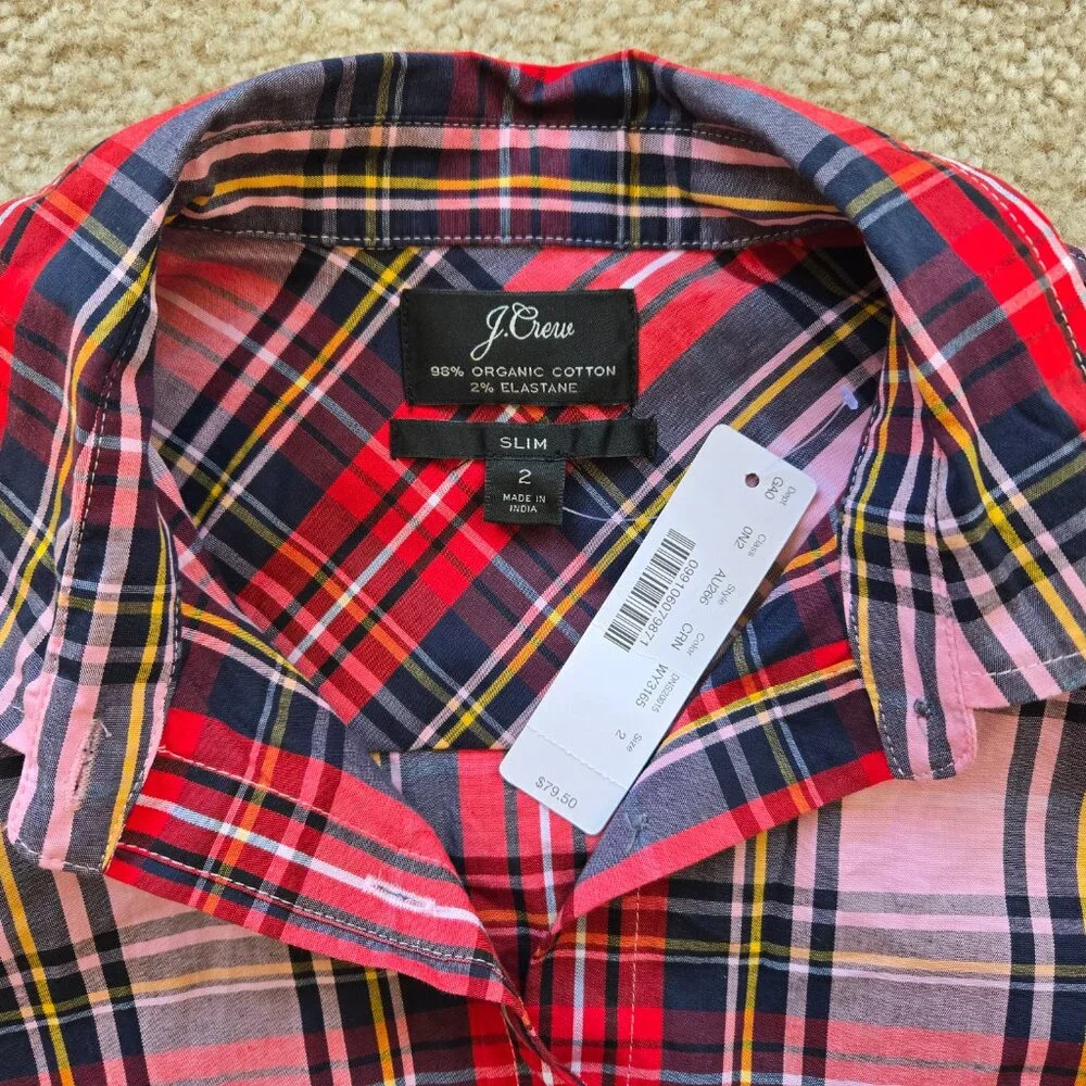 NWT J. Crew Pink Stewart Tartan Plaid Button Down Shirt Size 2 - Picture 2 of 5